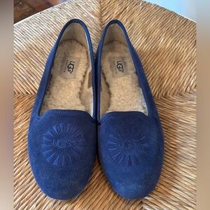 UGG Australia Alloway Blue Suede Ballet Flat, Shearling - Sun Logo